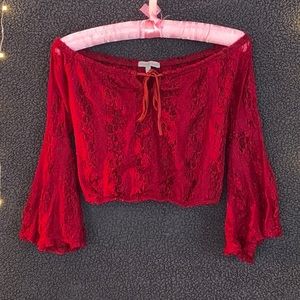 Off the Shoulder Red Lace Crop